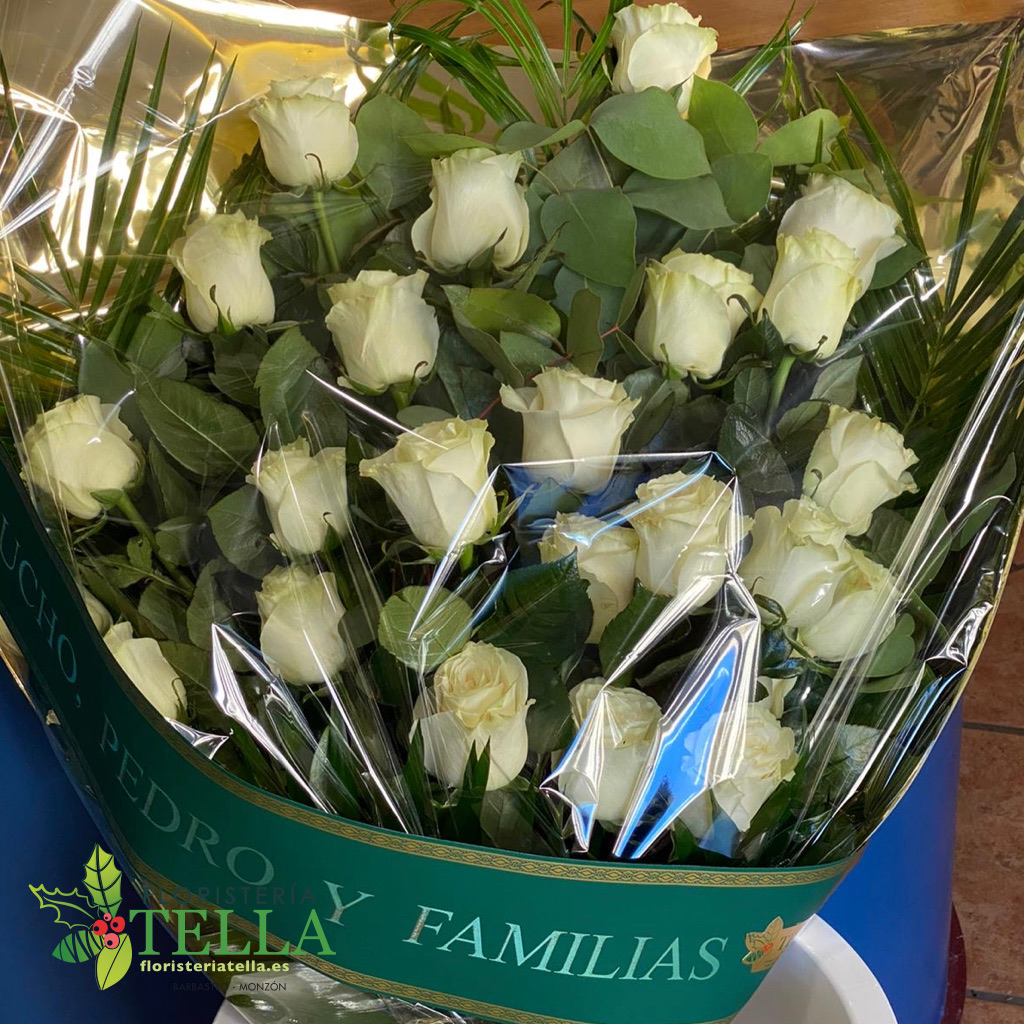 Bouquet de roses blanches (funéraire)