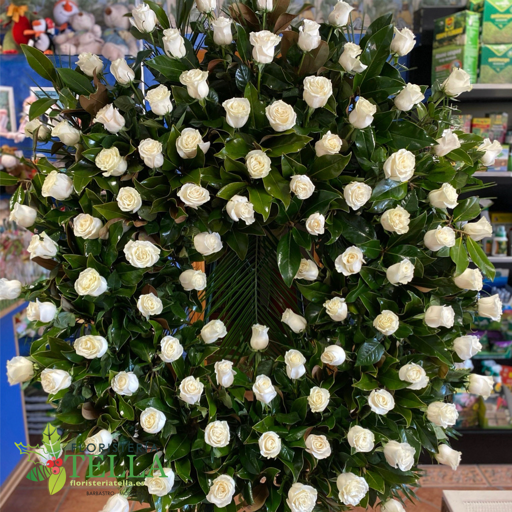 Corona Roses Blanques Funeral (Normal)