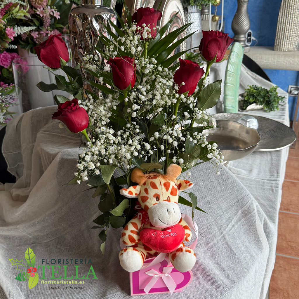 Centro 6 Rosas Jirafa Especial San Valentín