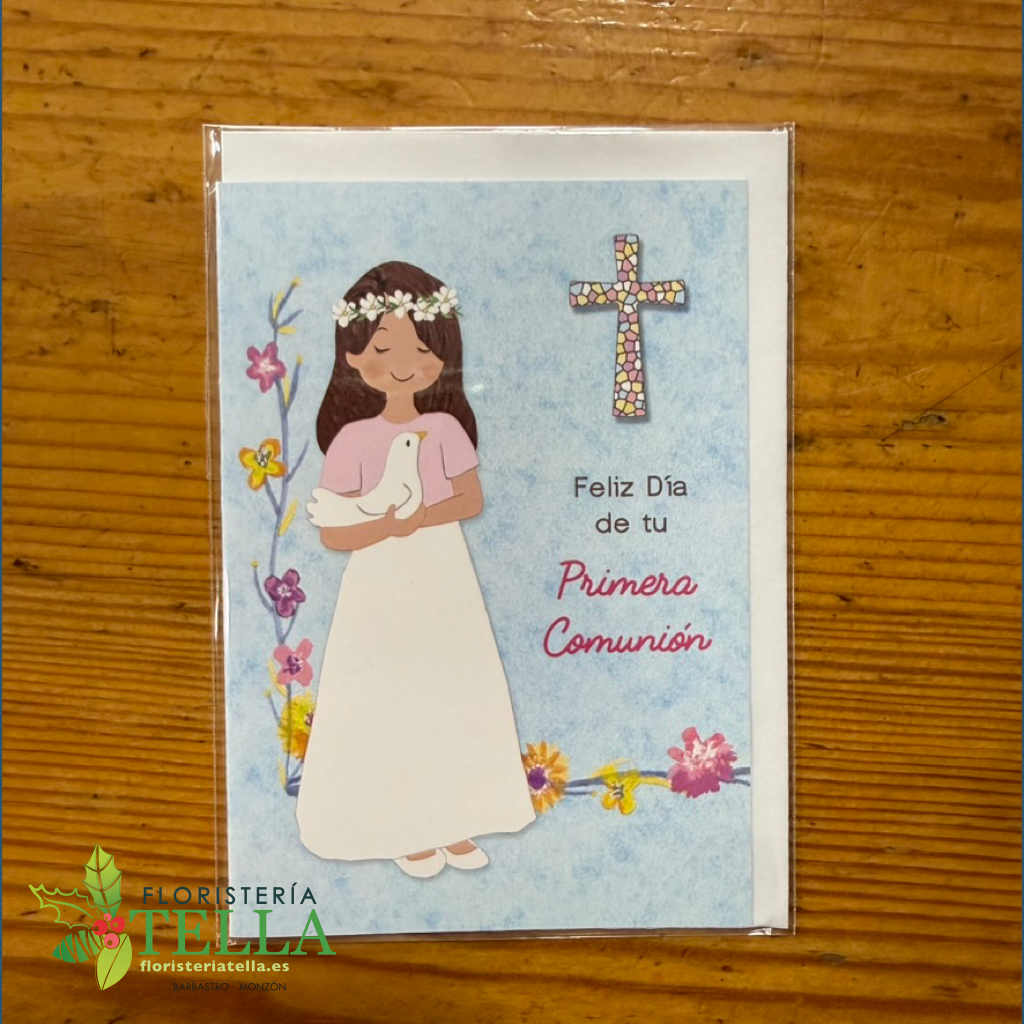 Tarjeta "Feliz Día de tu Primera Comunión niña"