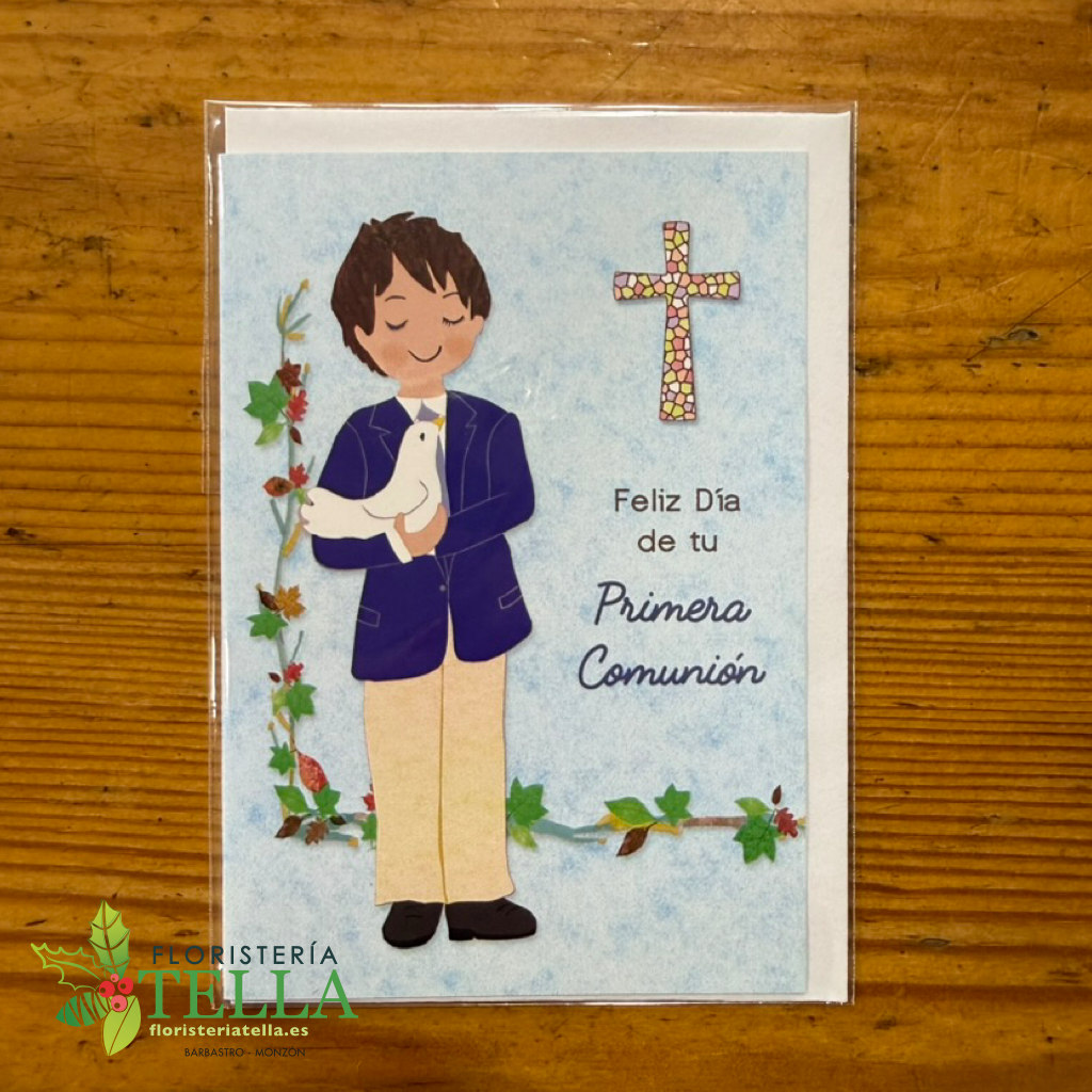 Tarjeta "Feliz Día de tu Primera Comunión niño"